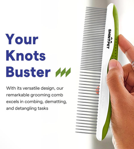 Dog Comb for Removes Tangles and Knots - Cat Comb for Removing Matted Fur - Grooming Tool with Stainless Steel Teeth and Non-Slip Grip Handle - Best Pet Hair Comb for Home Grooming Kit - Ebook Guide