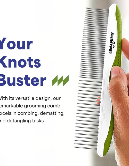 Load image into Gallery viewer, Dog Comb for Removes Tangles and Knots - Cat Comb for Removing Matted Fur - Grooming Tool with Stainless Steel Teeth and Non-Slip Grip Handle - Best Pet Hair Comb for Home Grooming Kit - Ebook Guide
