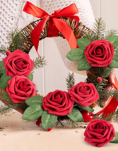 Load image into Gallery viewer, 50Pcs Red Roses Artificial Flowers, Dark Red Roses Real Touch Foam Fake Roses Bulk with Stem DIY Craft Flowers for Wedding Bridal Bouquets Centerpieces Arrangement Party Home Decorations
