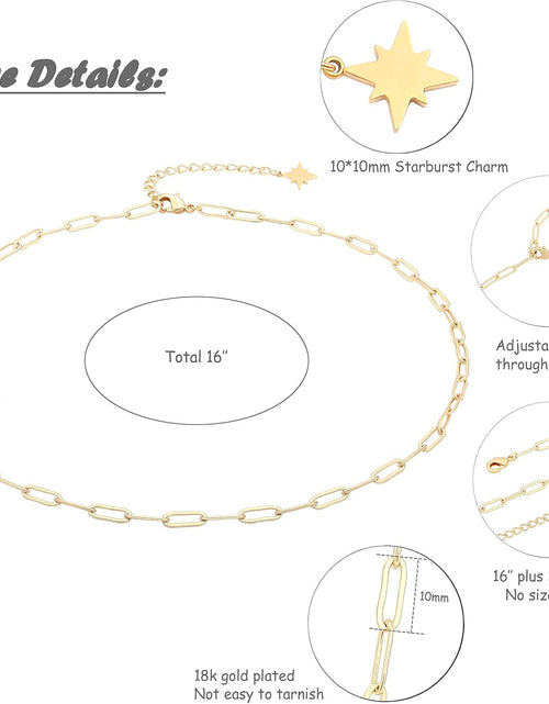 Load image into Gallery viewer, 18K Gold Paperclip Chain Choker Satellite Chain Lava Bead Pendant Necklace Dainty Jewelry for Women 16''
