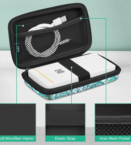 Protective Case for Kodak Step/Kodak Mini 2 Hd/Kodak Printomatic/Kodak Smile Camera & Printer - Shockproof Hard Shell Carrying Case with Inner Pocket, Emerald Illusions
