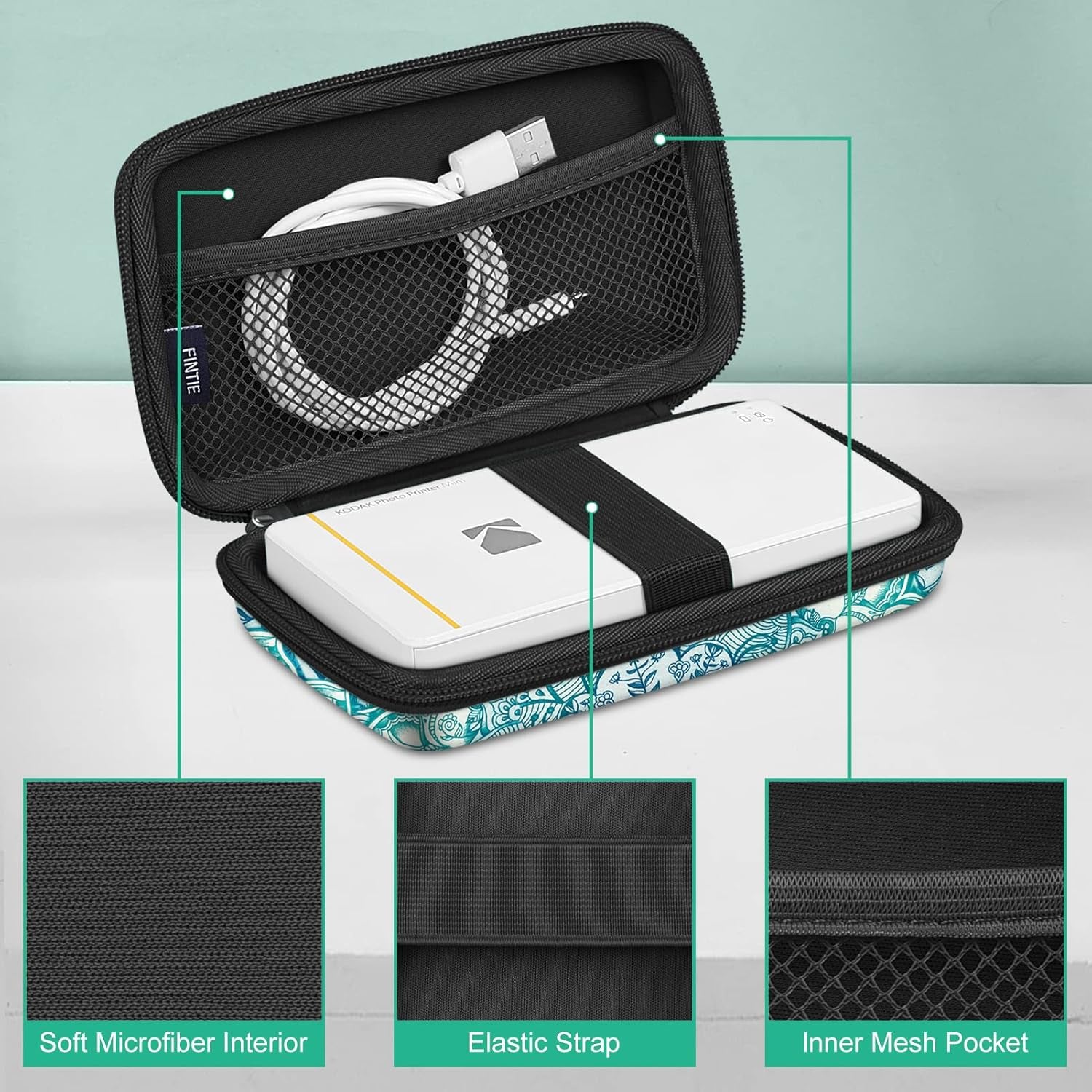 Protective Case for Kodak Step/Kodak Mini 2 Hd/Kodak Printomatic/Kodak Smile Camera & Printer - Shockproof Hard Shell Carrying Case with Inner Pocket, Emerald Illusions