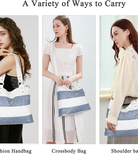 Hobo Shoulder Purses for Women Large Soft Washed PU Leather Stripe Crossbody Handbags