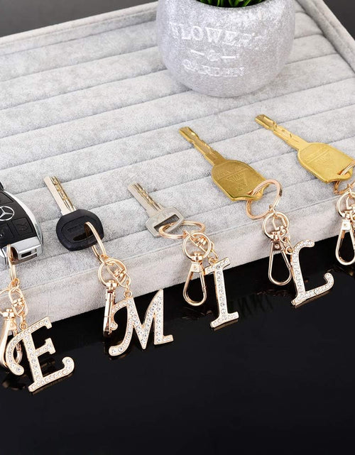 Load image into Gallery viewer, Keychain for Women  Purse Charms for Handbags Crystal Alphabet Initial Letter Pendant with Key Ring
