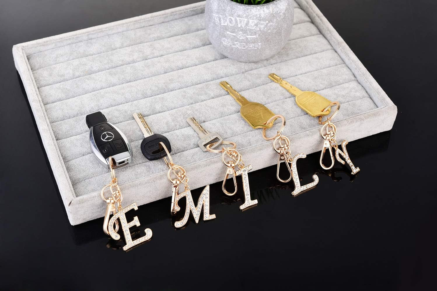 Keychain for Women  Purse Charms for Handbags Crystal Alphabet Initial Letter Pendant with Key Ring