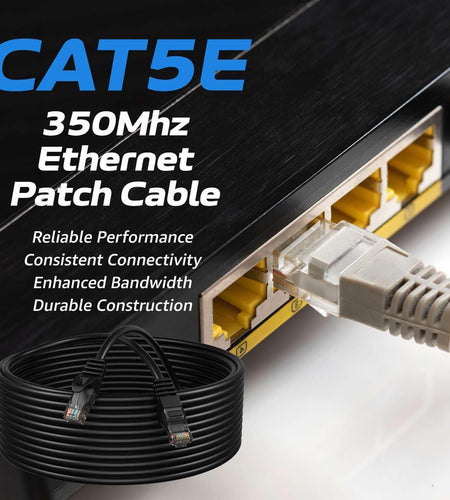 100Ft Black Cat5E Ethernet Network Patch Cable Internet Wire for Modem, Router, Pc, TV, Consoles
