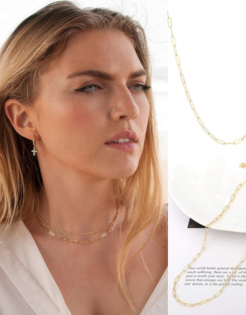 Load image into Gallery viewer, 18K Gold Paperclip Chain Choker Satellite Chain Lava Bead Pendant Necklace Dainty Jewelry for Women 16''
