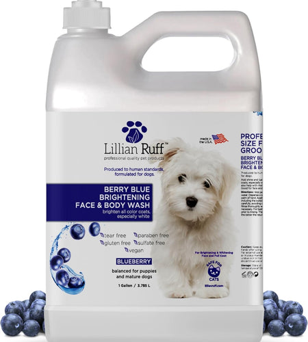 Berry Blue Brightening Face and Body Wash for Dogs - Blueberry Shampoo - Remove Tear Stains, Hydrate Dry Itchy Skin, Add Shine & Luster to Coats (Berry Blue Shampoo Gallon/Pump)