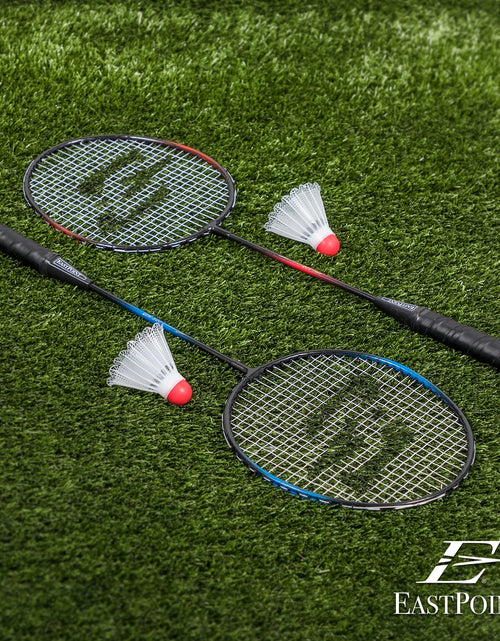 Load image into Gallery viewer, 2 Player Badminton Racket Set; 2 Rackets with Steel Shafts, 2 Shuttlecock Birdies

