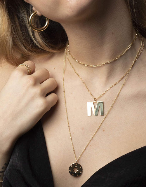 Load image into Gallery viewer, 18K Gold Paperclip Chain Choker Satellite Chain Lava Bead Pendant Necklace Dainty Jewelry for Women 16''

