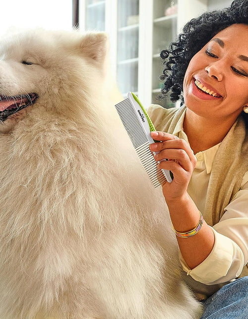 Load image into Gallery viewer, Dog Comb for Removes Tangles and Knots - Cat Comb for Removing Matted Fur - Grooming Tool with Stainless Steel Teeth and Non-Slip Grip Handle - Best Pet Hair Comb for Home Grooming Kit - Ebook Guide
