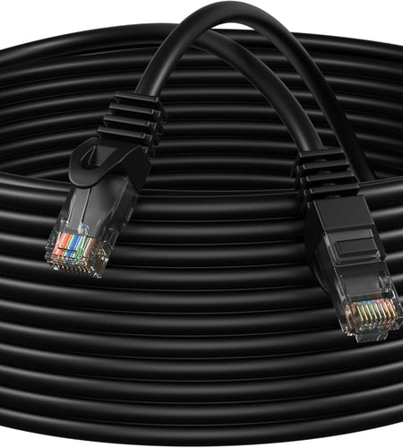 100Ft Black Cat5E Ethernet Network Patch Cable Internet Wire for Modem, Router, Pc, TV, Consoles