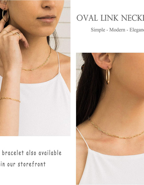 Load image into Gallery viewer, 18K Gold Paperclip Chain Choker Satellite Chain Lava Bead Pendant Necklace Dainty Jewelry for Women 16''
