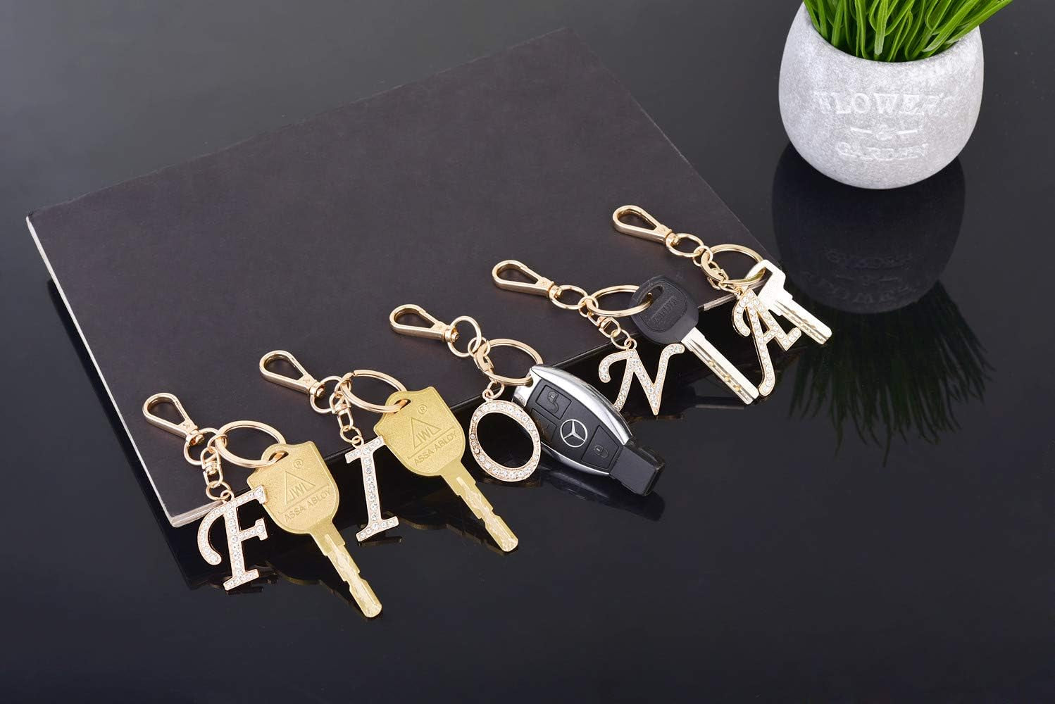 Keychain for Women  Purse Charms for Handbags Crystal Alphabet Initial Letter Pendant with Key Ring