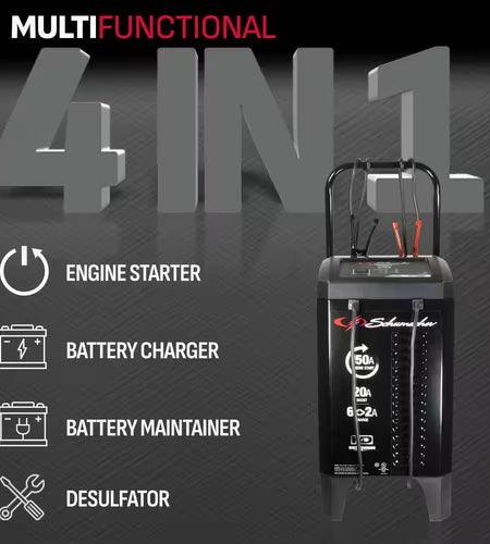 Wheeled Automatic 150A Car Battery Charger and Engine Starter, 20A Boost, 12V for Power Sport, Auto, Marine Batteries